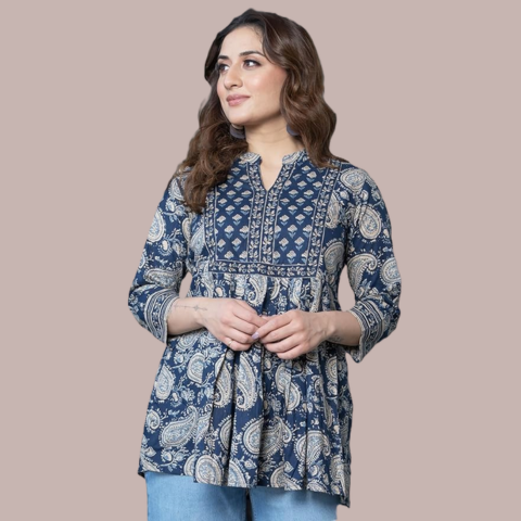 Women's Pure Cotton Paisley Printed Tunic Top